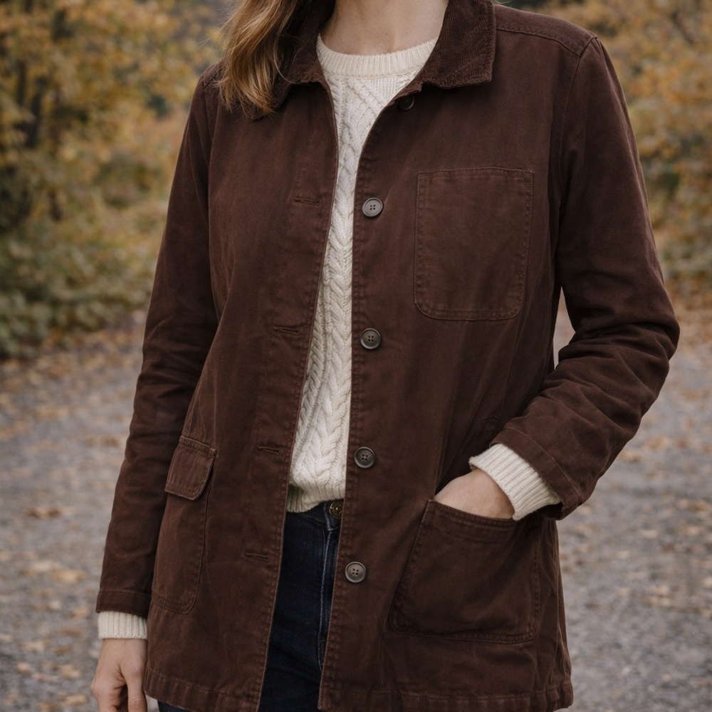 Lands' End Brown Chore Jacket Corduroy Collar Casual Coat L
